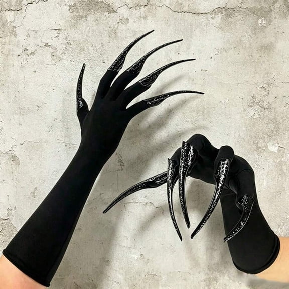 Black Long Claw Gloves, Halloween Cosplay Long Nail Gloves, Witch Demon Monster Costume Accessories, Gothic Party Fancy Dress Props Long Nail Gloves