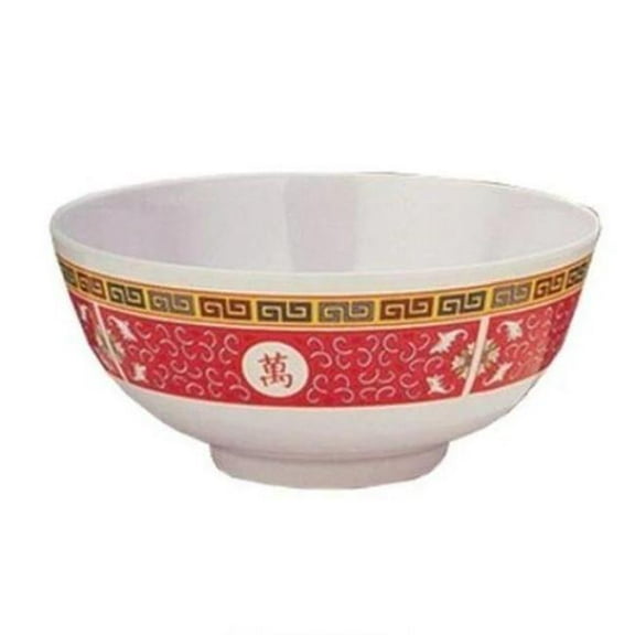 Yanco International LG-5207 7 in. Melamine Noodle Bowl with Chinese Style, Red & White - 42 oz