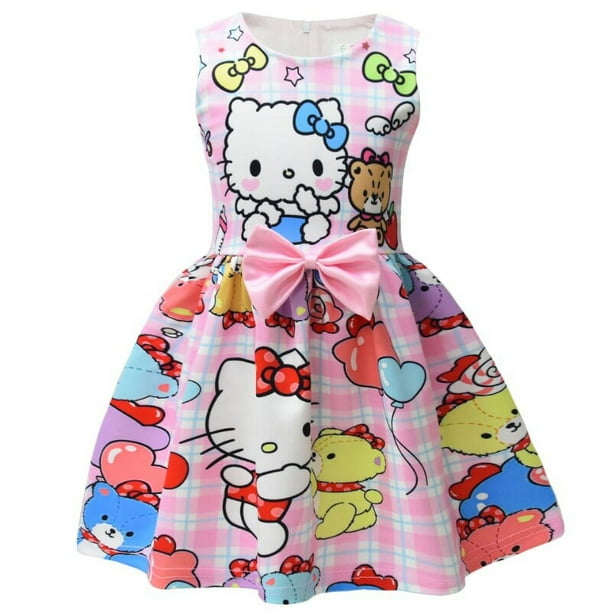 Ropa de dibujos animados para niñas, bonito vestido de Hello Kitty, vestido de princesa Kawaii para niñas, vestidos de fiesta de cumpleaños y Navidad