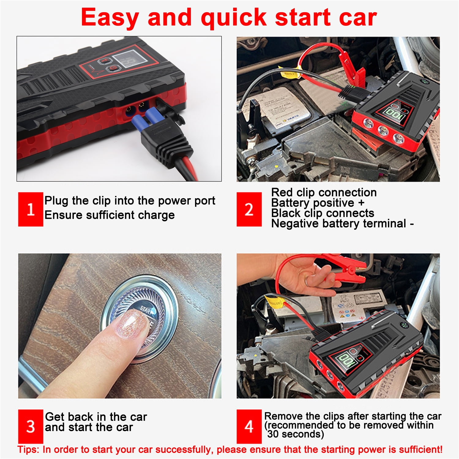 Multi-functional Car Jump Starter, 5000A Peak 99800mAh Battery Jump Starter, 12V Car Battery Charger, Auto Battery Booster w/ LCD Display & 3 LED Modes, Portable Power Bank Charger