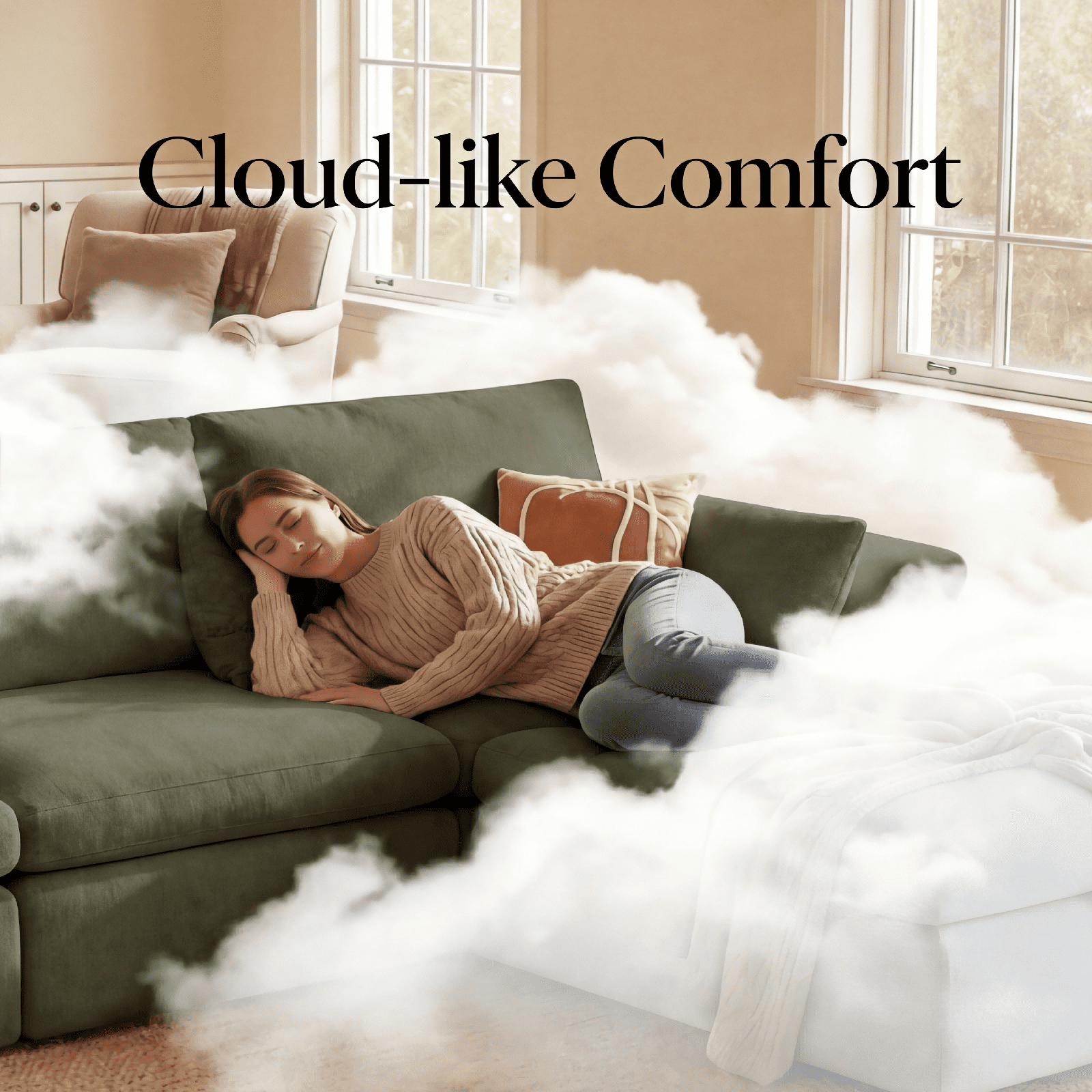 Cubente 108" Cloud Sectional Couch, Boneless Couch, L Shaped Couch with Ottoman, Chenille Modular Sofa for Living Room