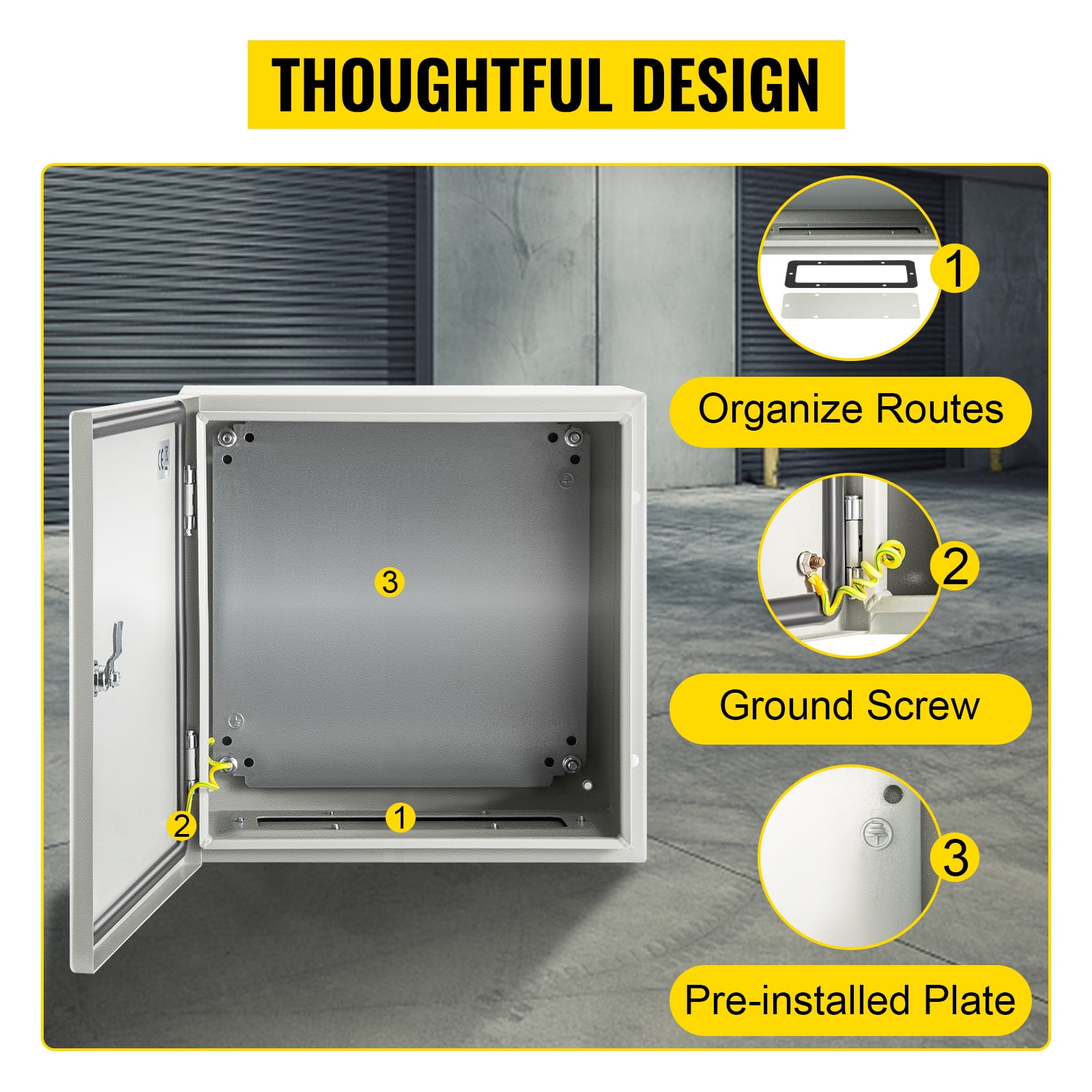 VEVOR Steel Electrical Box 16"x 16"x 8" Electrical Enclosure Box, Carbon Steel Hinged Junction Box, IP65 Weatherproof Metal Box Wall-Mounted Electronic Equipment Enclosure Box with Mounting Plate
