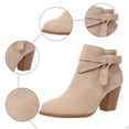 thumbnail image 5 of Rokment Dress Boots for Women Bride Wedding Fall Winter Bow Fashion Pointed Toe Stackable High Heel Ankle Booties Business Office Ladies Short Boots Beige Size 9, 5 of 7