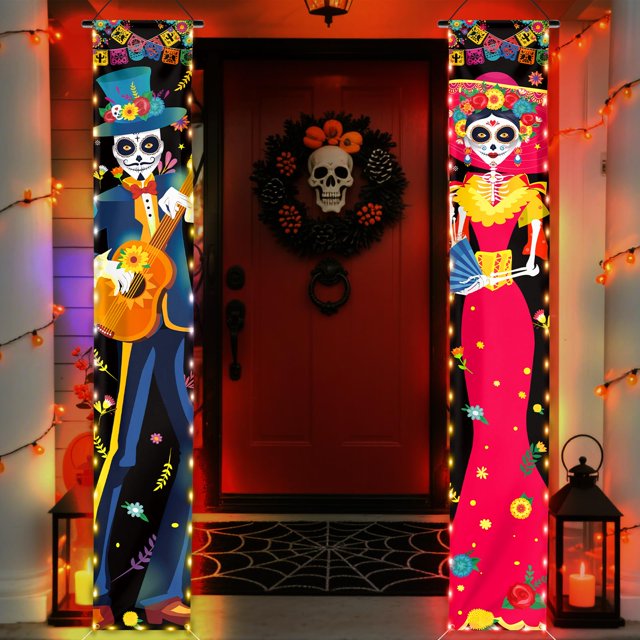 Pancartas iluminadas del Día de los Muertos Jremreo 180x30 cm