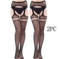 thumbnail image 2 of Jalioing 2 Pack Fishnet Stockings Womens High Waist Trendy Pantyhose Hollow-Out Lace Mesh Tights, 2 of 3