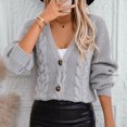 thumbnail image 4 of SWSMCLT Women's V Neck Cardigan Sweater Long Sleeve Winter Knitted Short Button Down Warm Sweater Top Spring Fall Holiday Loose Fit Chunky Soft Cozy Cable Knit Grey Large, 4 of 5