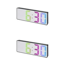 Unique Bargains 2 Pcs Small Alarm Clock Temperature Mirror Black Mirror