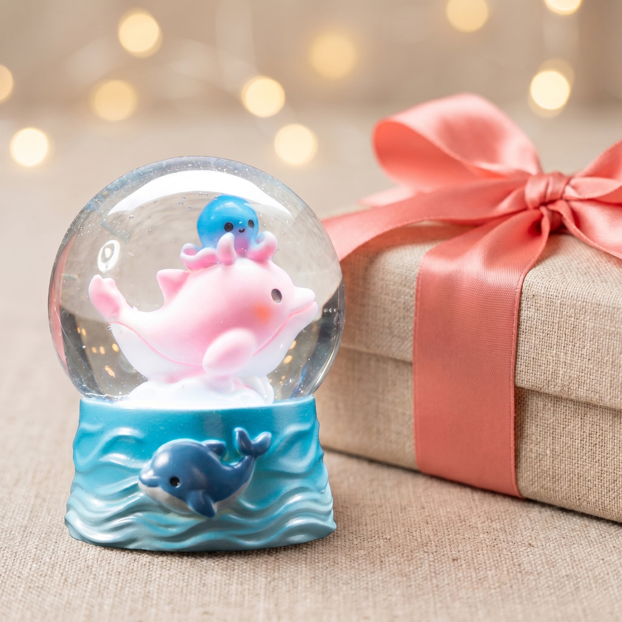 Unique Bargains Cartoon Light Up Crystal Ball Mini Resin Figurine Snow Globe Blue Style C