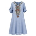 thumbnail image 6 of Neewe Womens Plain V Neck Embroidered Dress Boho Casual Dresses 2026 Short Sleeve Cotton Linen Midi Dress, 6 of 6
