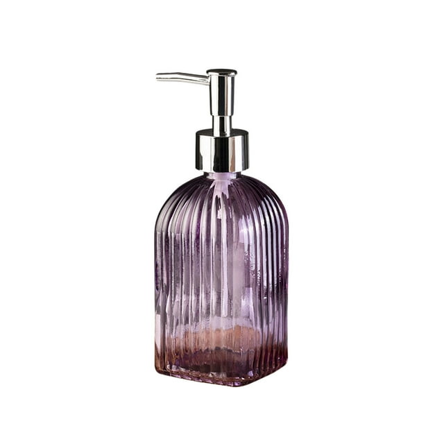 Dispensador de jabón de vidrio con rayas verticales, capacidad de 350 ml, para jabón de manos, champú, gel de ducha, bomba de presión, contenedor rellenable, para baño y cocina.