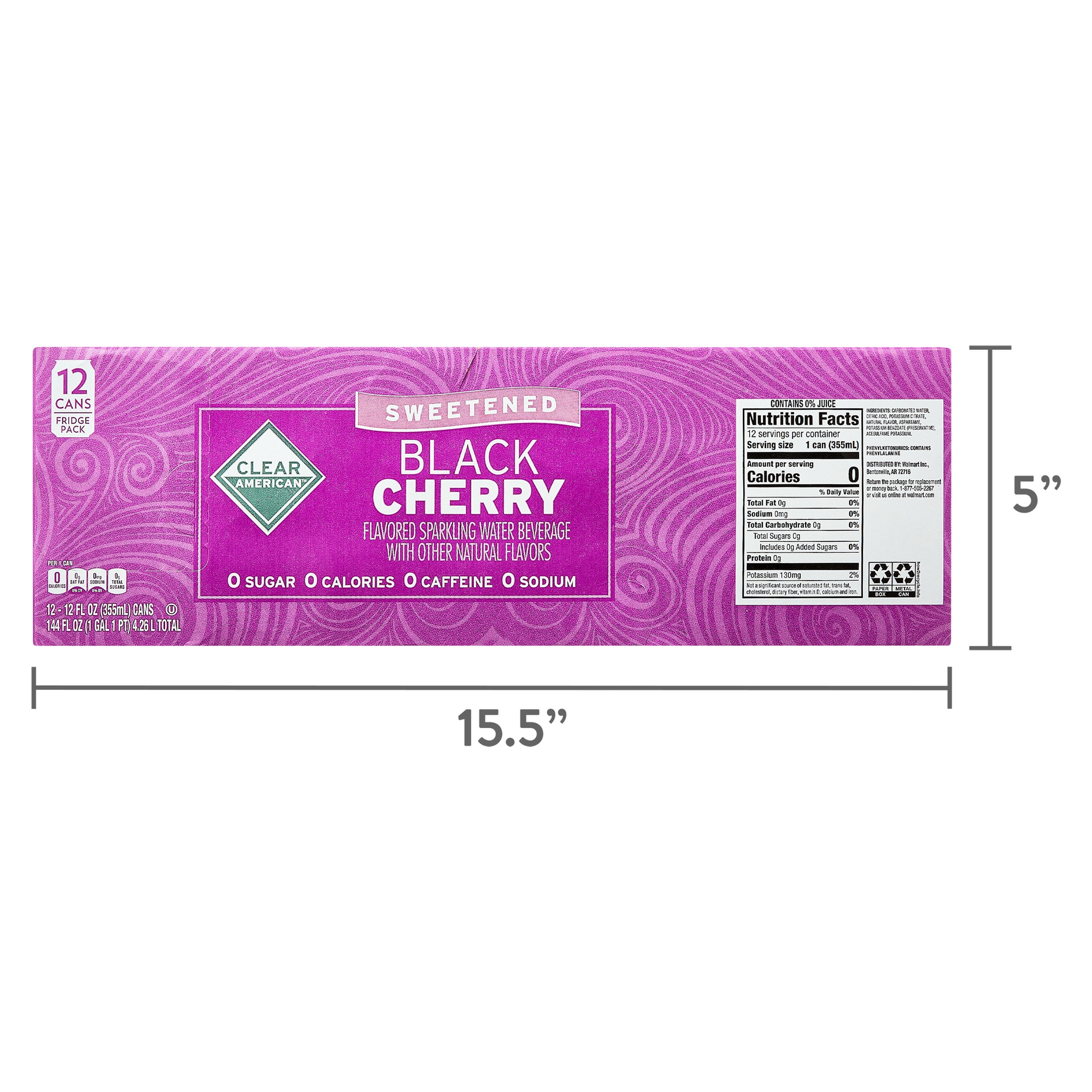Clear American Black Cherry Sparkling Water, 12 fl oz, 12 Count