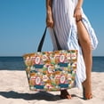 thumbnail image 3 of Wukai Retro Summer Stamp Print Zipper Bag,large Beach Tote Bag,Waterproof Sandproof Bag,Grocery and Picnic Tote Travel Bag, 3 of 5