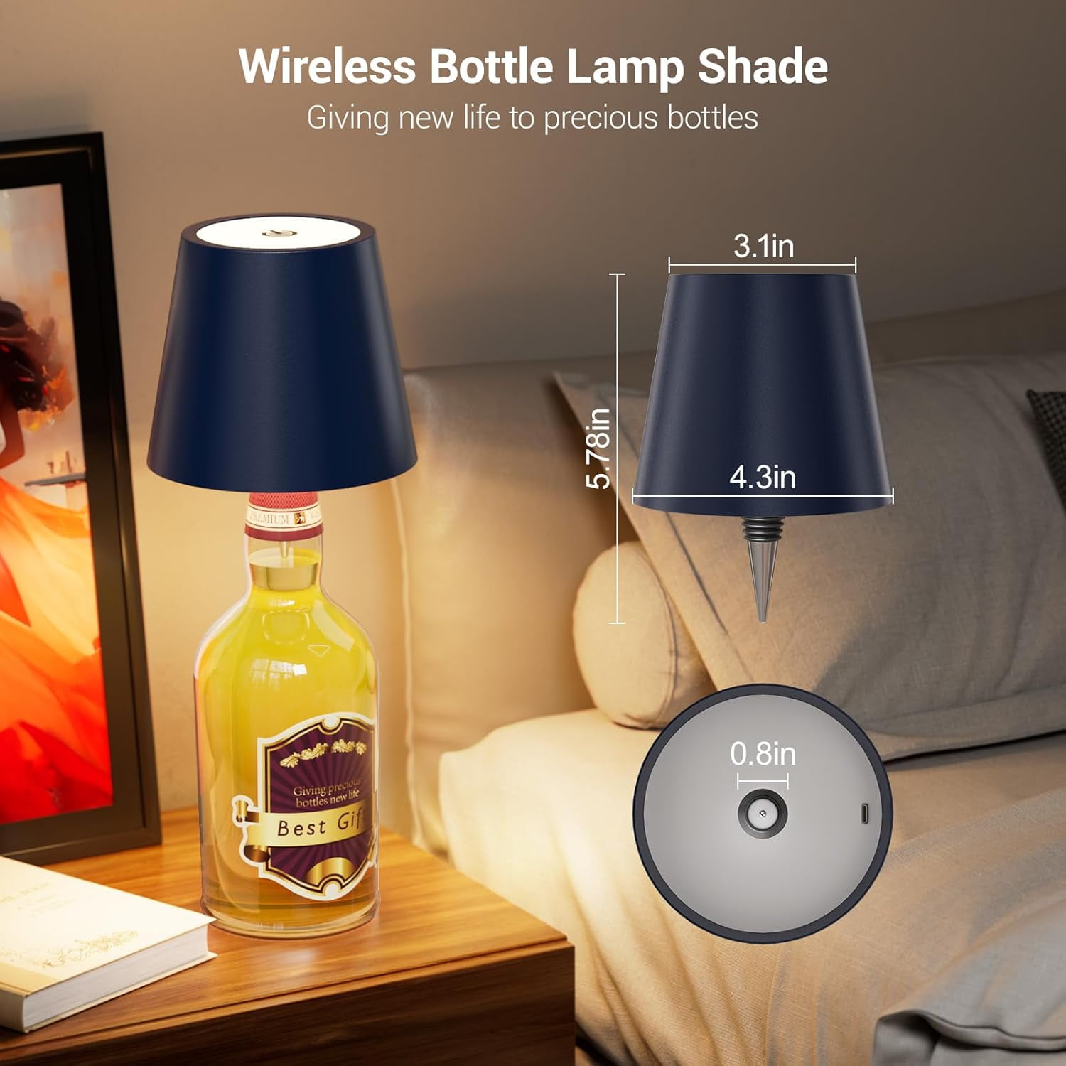 Bottle Lamp,  Bottle Lamp Shade with 3 Color Temperature,  Stepless Dimming   Bottle Lights for Any Bottle, Desk Lamp for  Restaurant Bar - White