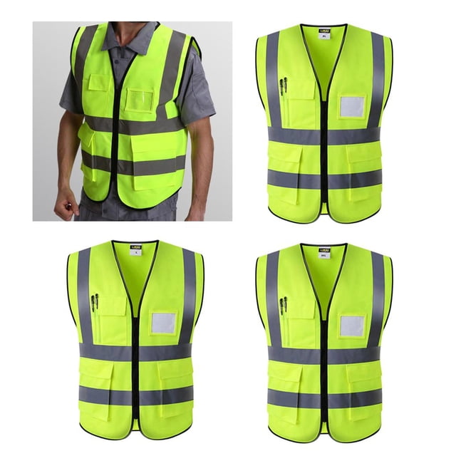 3x Chaleco reflectante de trabajo Yotijar Chalecos de seguridad Cremallera L XL XXL