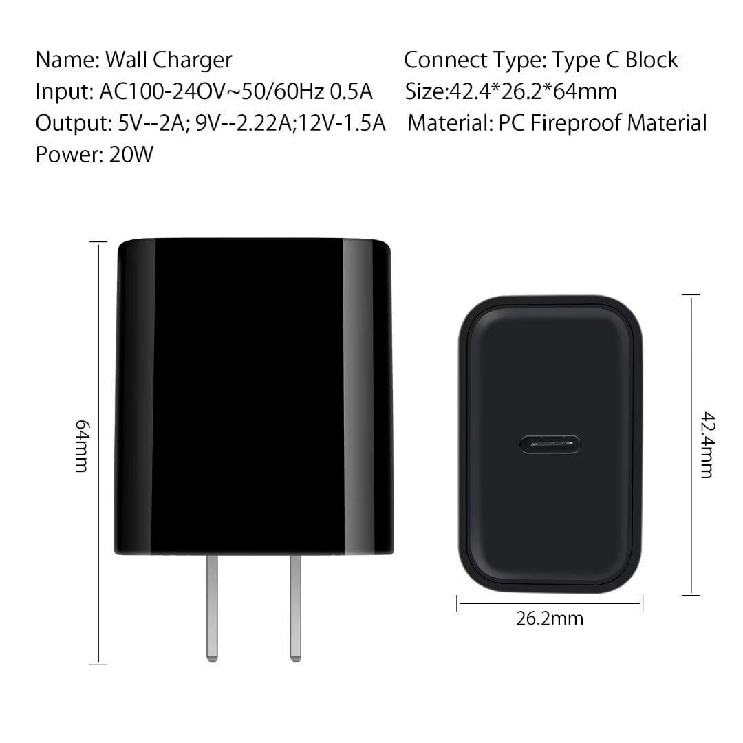 USB C Block,HAOANO 2PACK 20W PD Type C Wall Charger Block USB Charger Adapter Plug USB C Brick Power Delivery Android Fast Charger Block Phone Charger with 2PACK Usbc Charging Cable 6ft
