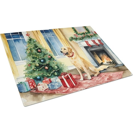 

Myst Design DAC2697LCB Labrador Retrir Cozy Christmas Glass Cutting Board Large Decorative Tempered Glass Kitchen Cutting and Serving Board Large Size Chopping Board