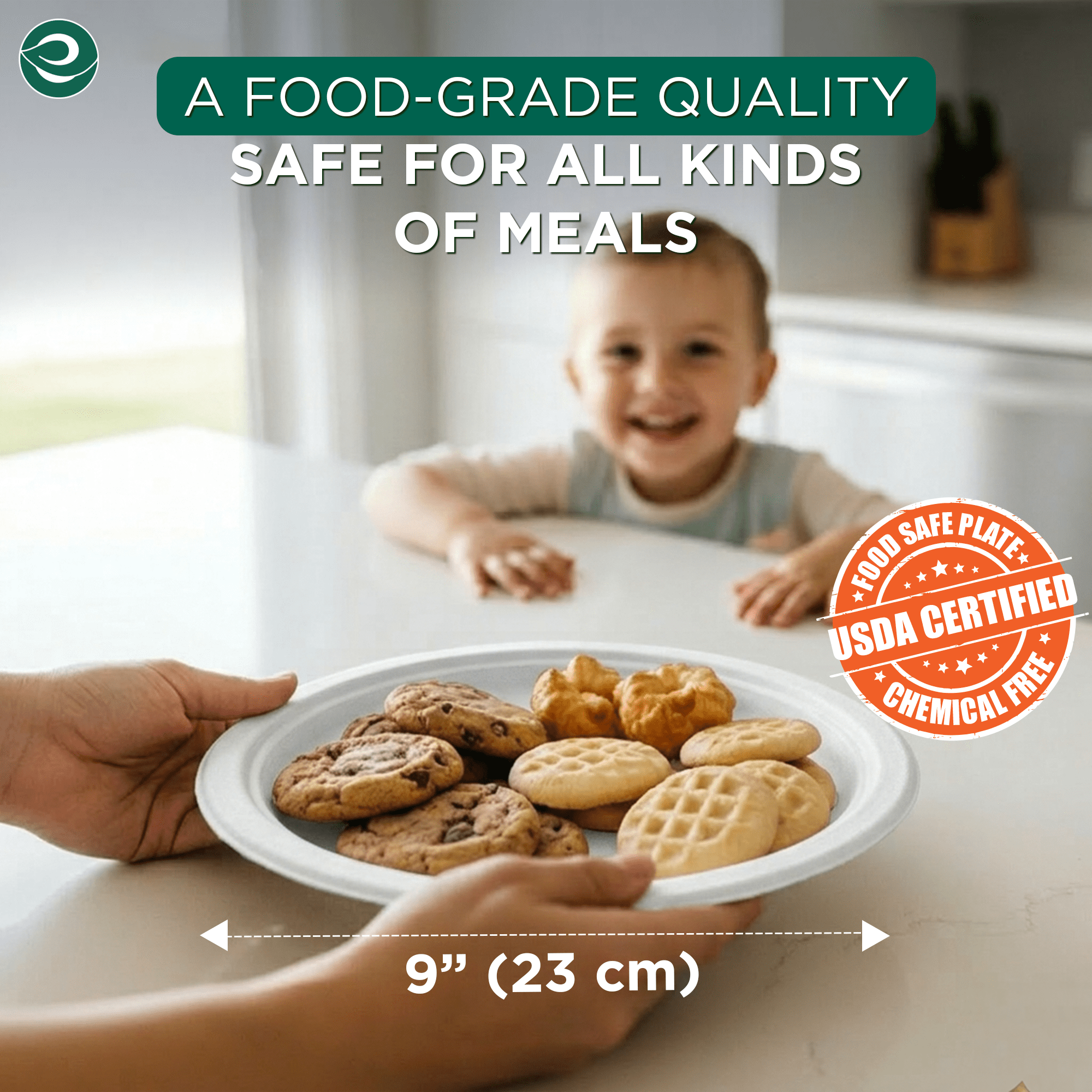 Eco Soul 9 inch Round Compostable White Plates, 20 Count