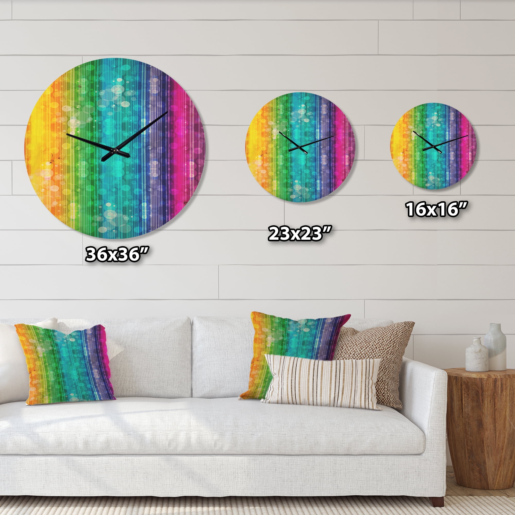 Designart 'Rainbow Illustration Effects' Modern Wood Wall Clock