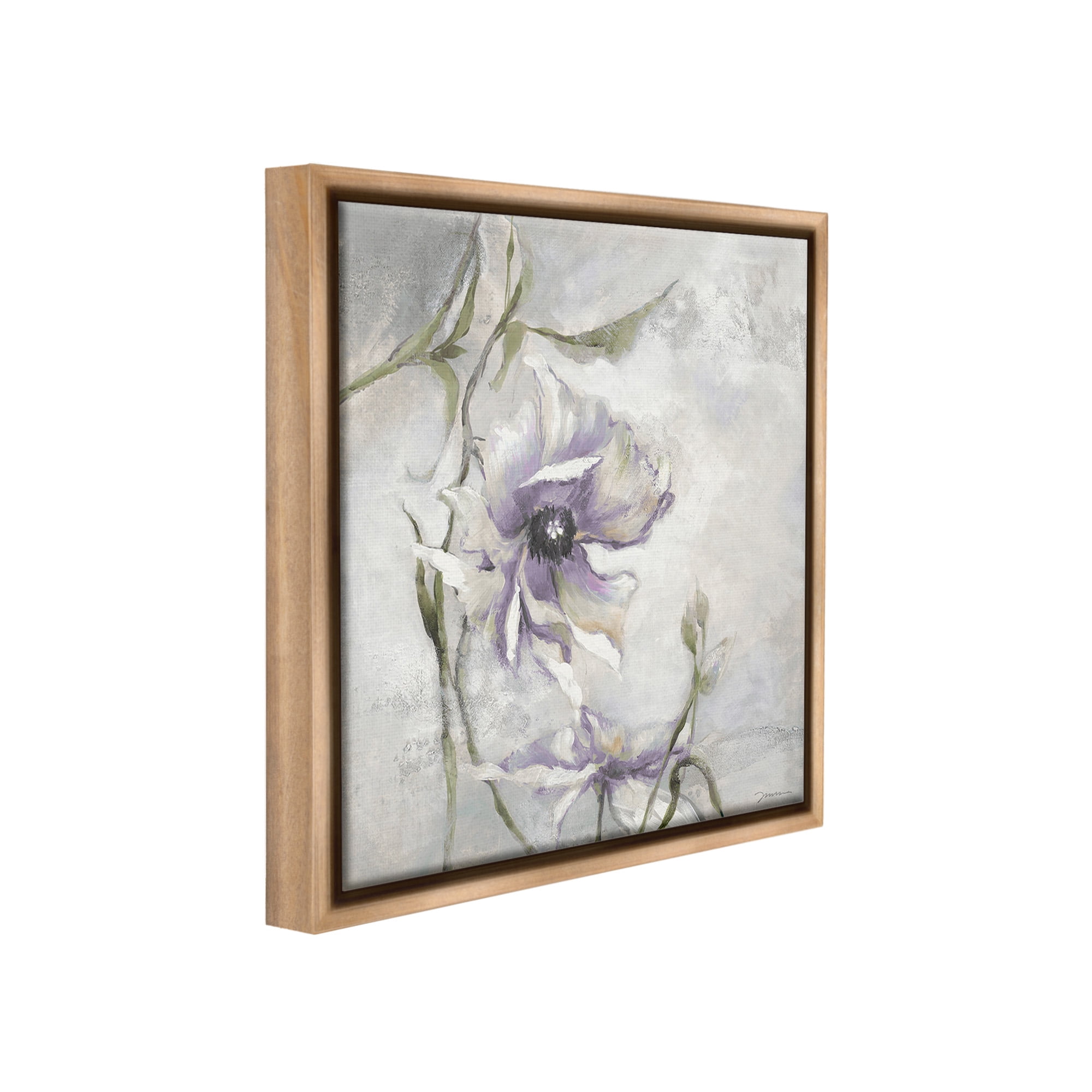 Stupell Industries Grey & Purple Flower Botanical & Floral Painting Brown Floater Framed Canvas Art Print Wall Art, 18 x 18