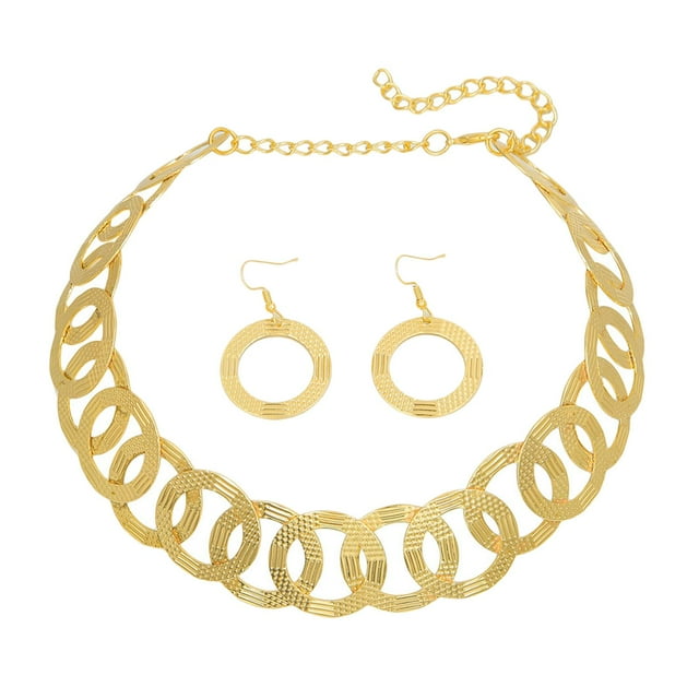 Conjunto de joyas Sunnimix gargantilla y Pendientes dorado