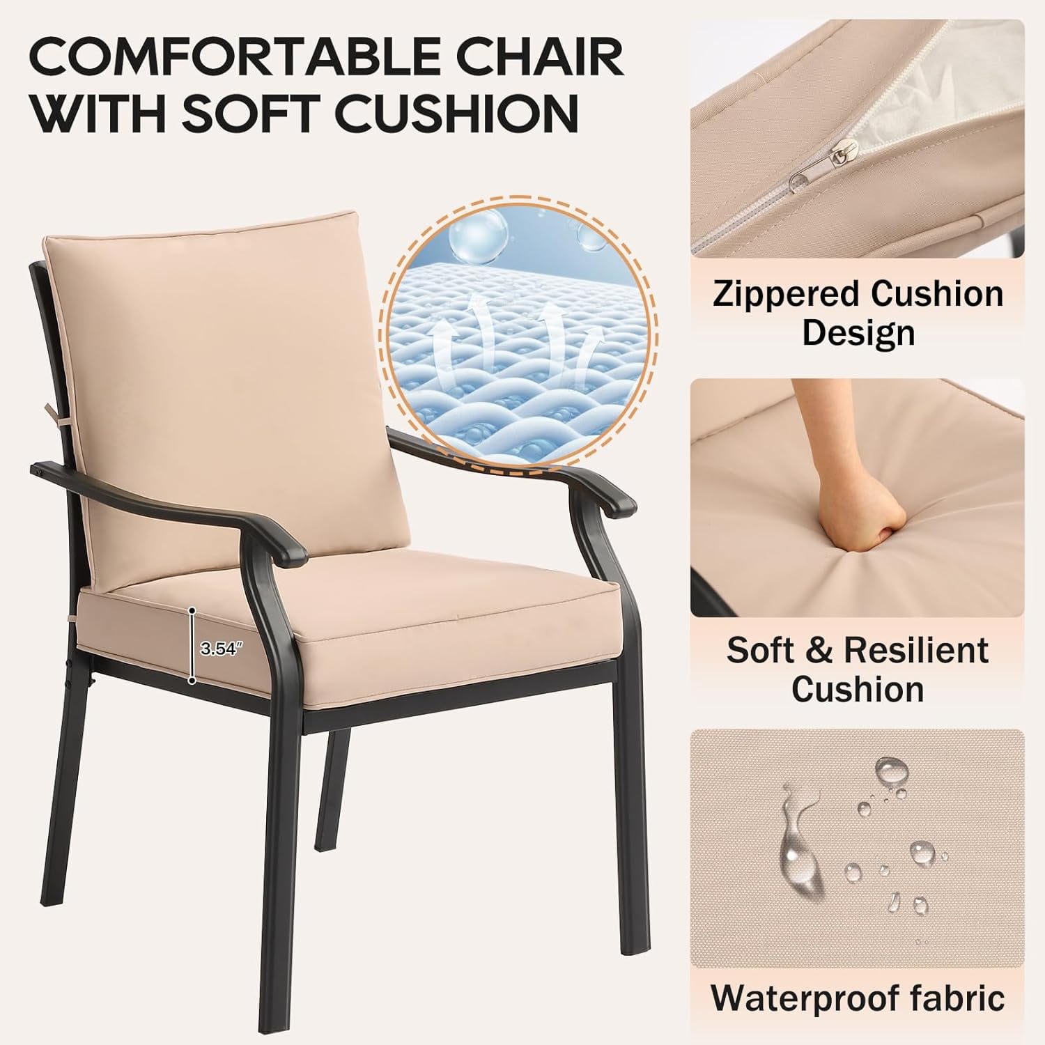 2 Pieces Patio Dining Chairs, Outdoor Metal Chairs with Armrests & Cushion, Metal Frame Stackable Patio Dining Chairs, Wrought Iron Outdoor Chairs for Garden, Balcony, Deck (2 Pieces)