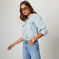 thumbnail image 2 of Womens Casual Denim Shirt - Turn Down Collar, Long Sleeve, Button Front - Western Style Top - S-XL, 2 of 8