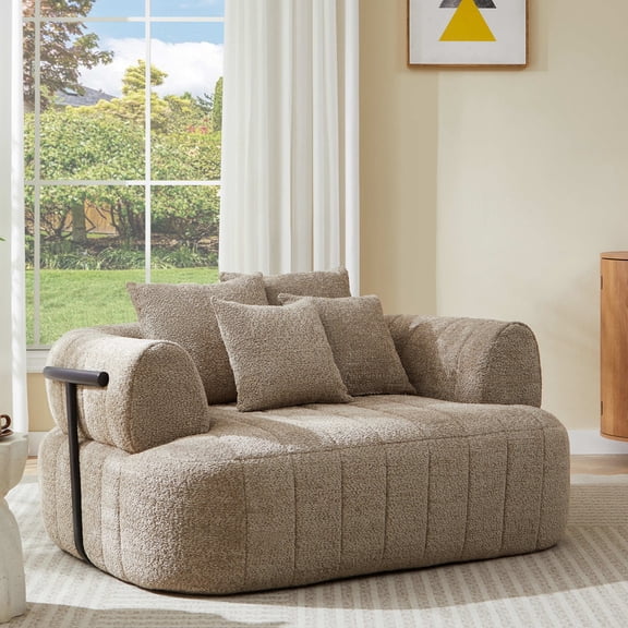Noble House Quincia 64" Oversized Boneless Chaise Lounge with Boucle Upholstered, Cozy Comfy Cloud Sofa Bed, Khaki