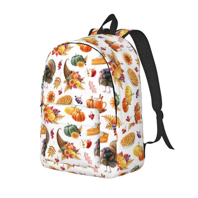 Disketp Thanksgiving Turkeys 1 print Canvas Backpack Lightweight Travel Daypack Student Rucksack Laptop Backpack-Small