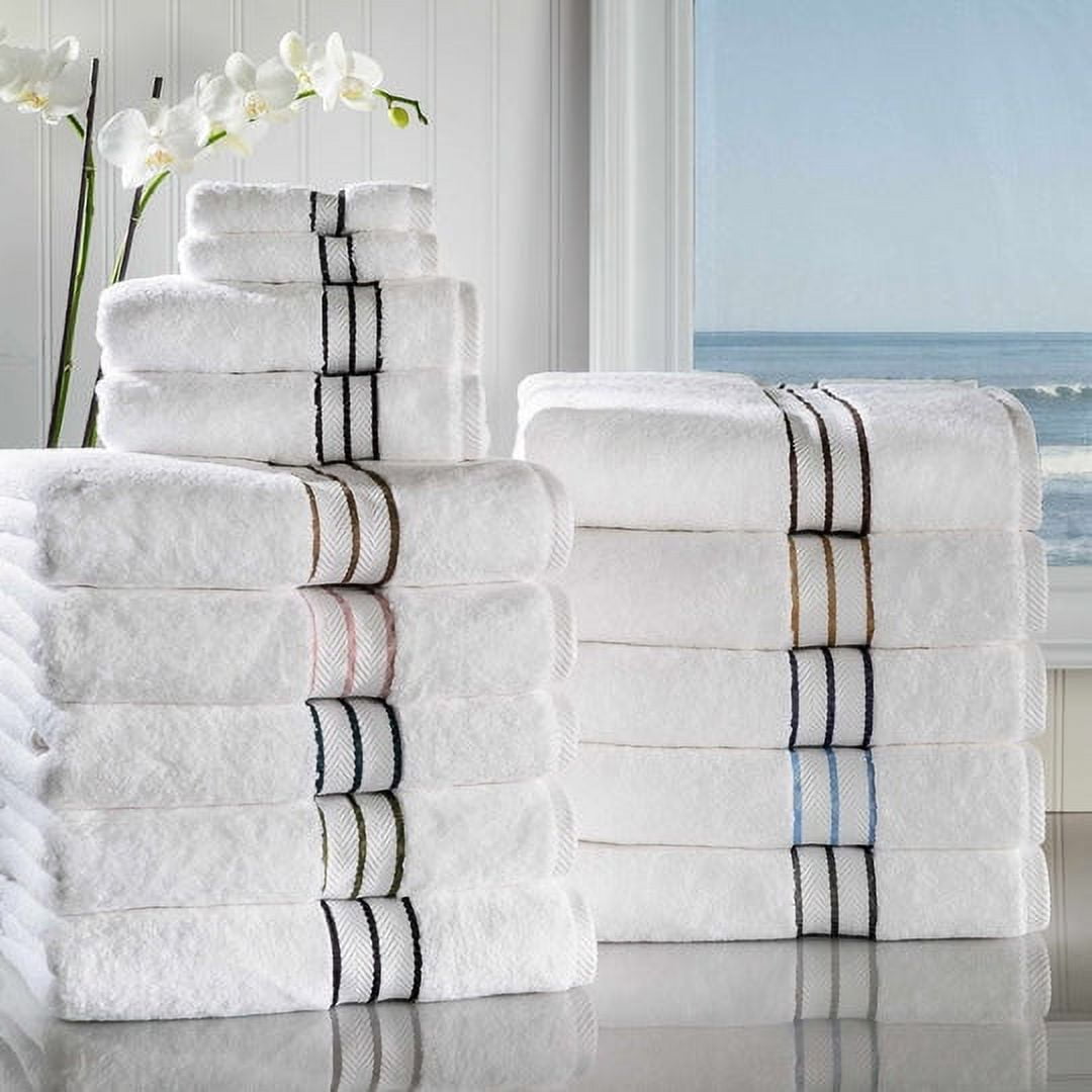 Hotel Collection 900 GSM Long Staple Combed Cotton 6-Piece Towel Set, 2 Bath, 2 Hand, 2 Face White/Black