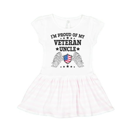 

Inktastic I m Proud of My Veteran Uncle with Shield American Flag and Angel Wings Gift Toddler Girl Dress