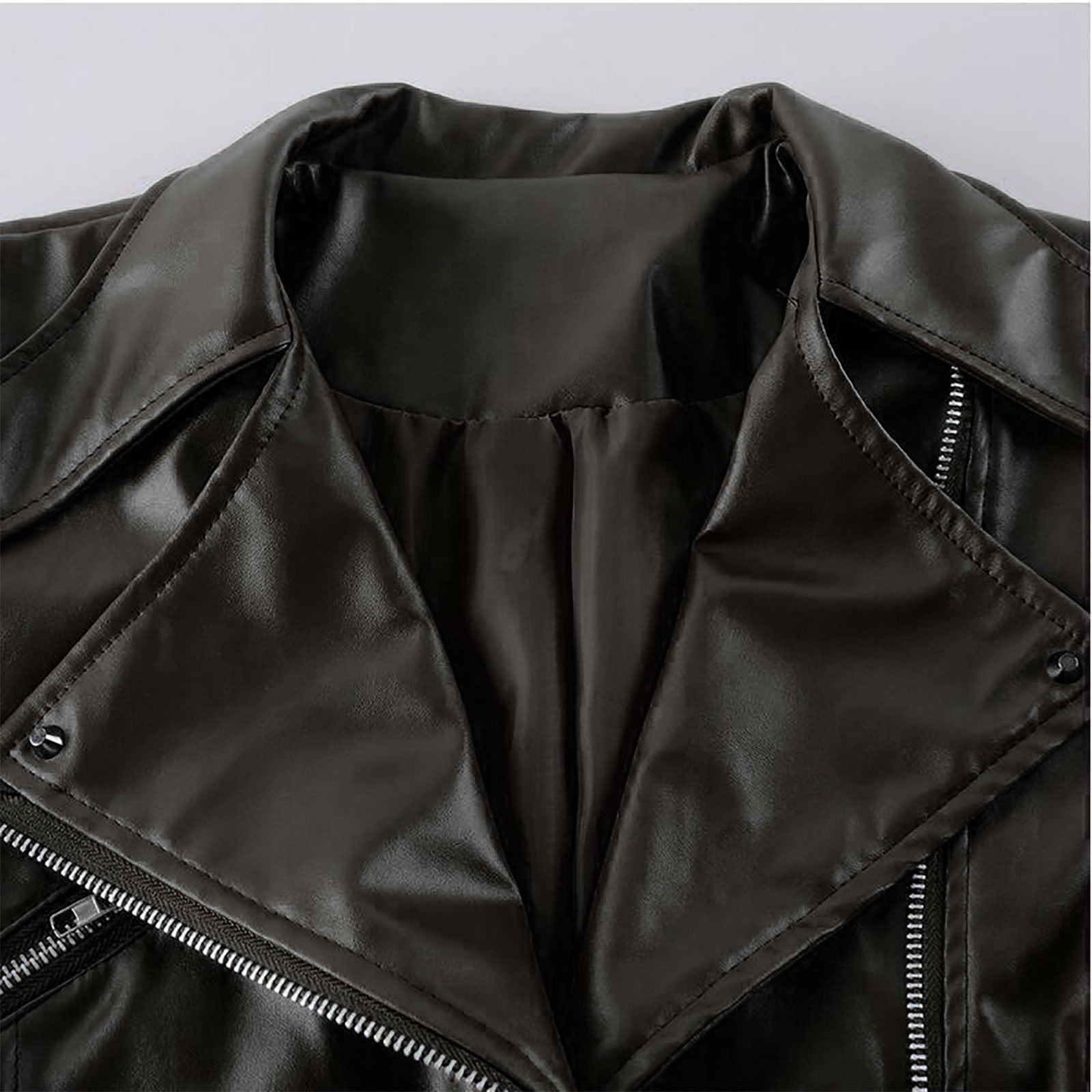 Olyvenn Women Cool Faux Biker Leather Jacket Women's Plus Long Sleeve Zipper Two Wear Fitted Coat Fall Short Jacket Female Outwear Black L
