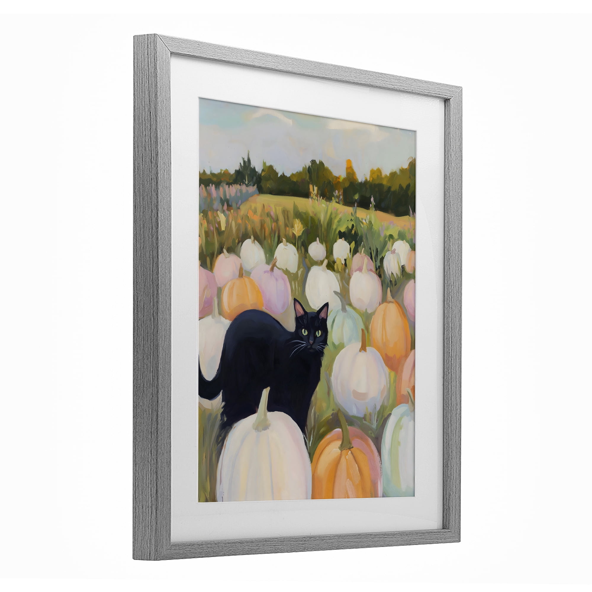 Stupell Industries Kitten & Pumpkins in Field Gray Framed Print Under Glass, design by The Prints Vibe