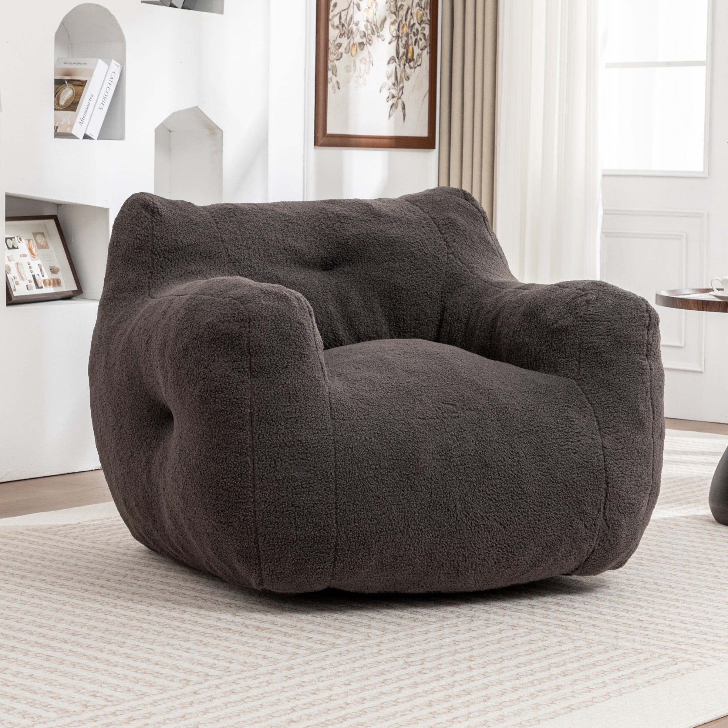 Bean Bag Chair for Adults, Memory Foam Bean Bag Sofa with Armrests, Lazy Floor Chair for Living Room Bedroom Reading, Dark Gray