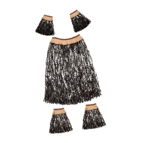 Hawaiian Grass Skirt Costume Set for Luau Party Decorations Fancy Dress Black