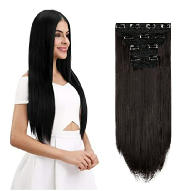 4Pcs Clip in Straight Hair Extensions, Natural Straight Hairpieces with 11 Clips, 18/24 inch