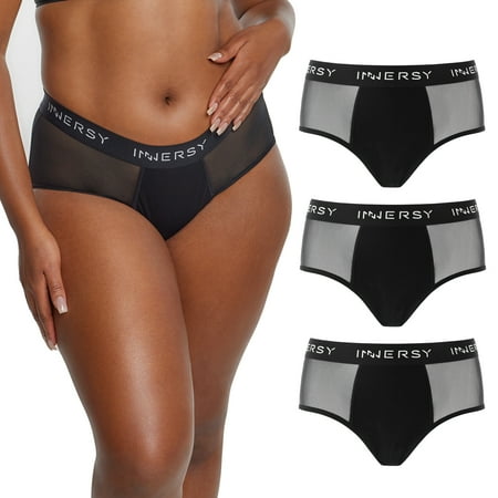 INNERSY Womens Period Panties Airy Mesh Breathable Postpartum Underwear Pack of 3 (S, Black)
