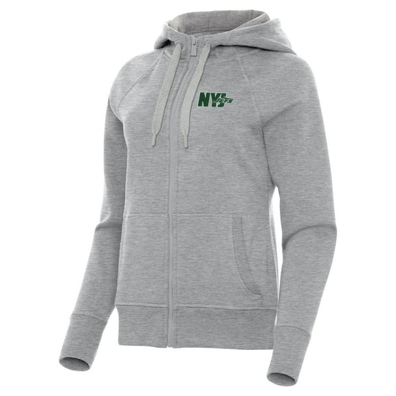 Women's Antigua Heather Gray New York Jets Victory Full-Zip Hoodie