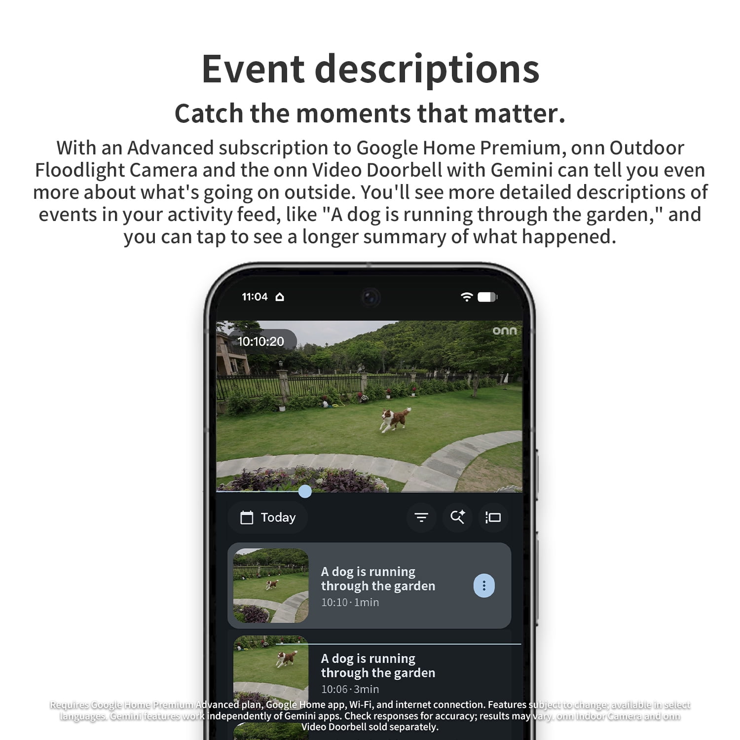 onn Outdoor Floodlight Camera Hardwired , 1080p HDR Video | with Google Home and Gemini – Search Video History, Event Descriptions