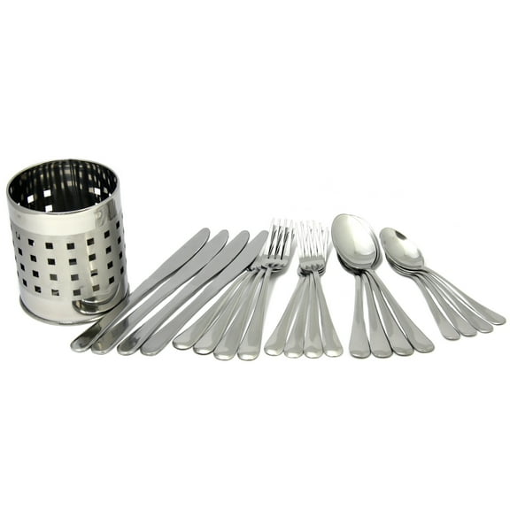 Chef Craft Heavy Duty Flatware Set with Holder, 20 Piece Set, Stainless Steel