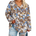 thumbnail image 3 of Nugftut Plus Size Tops for Women Long Sleeve Floral Graphic V Neck Blouses Casual Loose Fit Shirts, 3 of 7