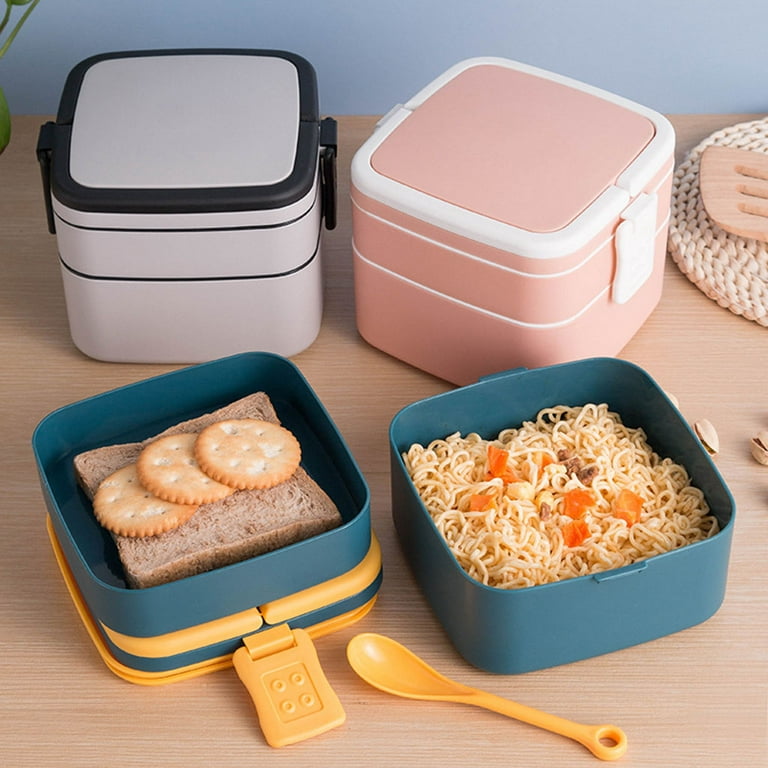 GENEMA Double-Layer Portable Round/Square Insulated Bento Box with Lid Heat  Preservation Food Container Insulation Dinnerware Food Storage Lunch Box  Home Kitchen Supplies 