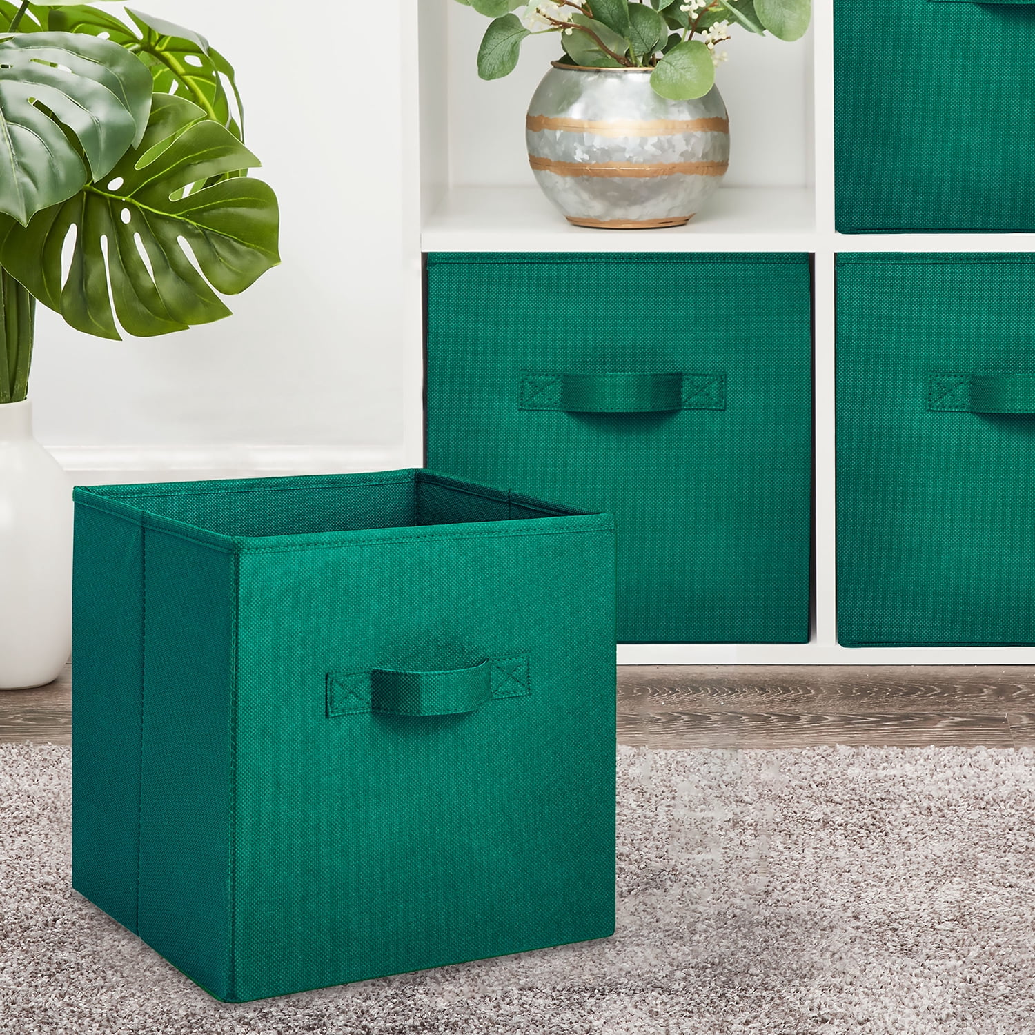 Mainstays Collegiate Collapsible Fabric Bins 10.5X10.5, Green Blast, 4 Pack