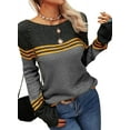 thumbnail image 3 of Women Autumn Winter Colorblock Pullover Sweaters Round Neck Striped Slim Fitting Knitwear Tops, 3 of 9