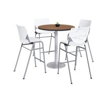 KFI Studios Mode Round 3' Bistro Table Set, Studio Teak, 4 White & Black KOOL Barstools