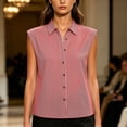 thumbnail image 6 of ClodeEU Women's Striped V Neck Cap Sleeve Button Down Shirt,Casual Summer Collared Blouse Red,Women's Plus S, 6 of 8