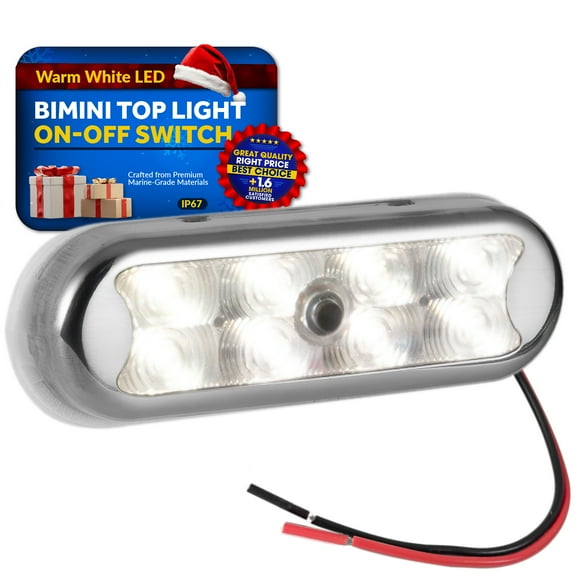 Five Oceans LED Bimini Top Light with Push On-Off Switch, Warn White LED - Waterproof Marine Light with Stainless Steel Cover for Boat Cockpit and Deck - FO4804