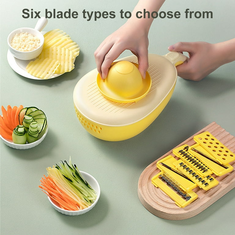 Yesbay Vegetable Slicer with Handle Drainage Design Avocado Shape 6 Blades  Non-slip Cutting Manual Tool Cucumber Carrot Potato Cutter Fruit Slicing