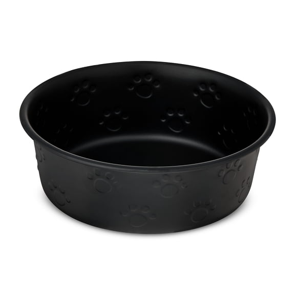 Vibrant Life Large Stainless Steel Embossed Dog Bowl, Black Paws