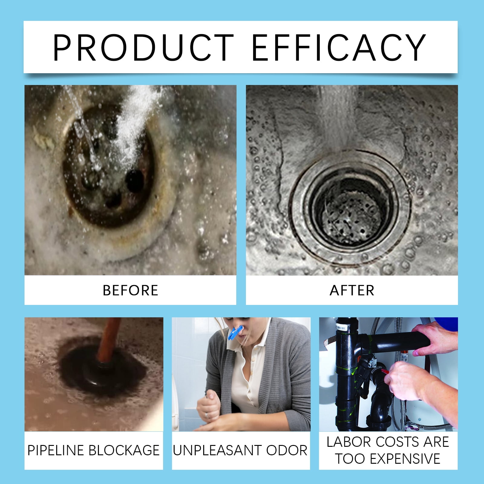 Alvantor Pipeline Dredging Drain Cleaner for Kitchen Sinks, Toilets, and Showers, Fast Unclogging Agent, 5.29 oz