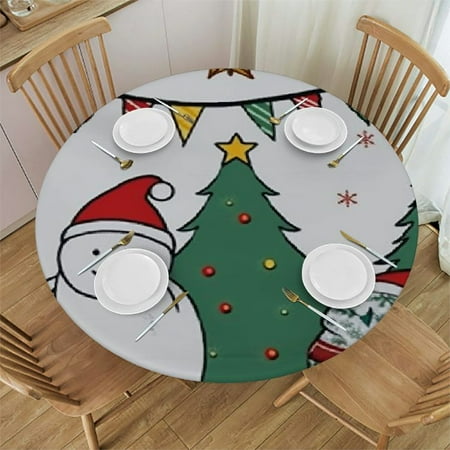 

BCIIG Polar Bears Penguin Christmas Tree Round Table Cover Stain Resistant Washable Indoor Outdoor Tablecloth Kitchen Dining Wedding Parties Outdoor Fitted 100% Polyester Fiber Christmas Theme 31-35
